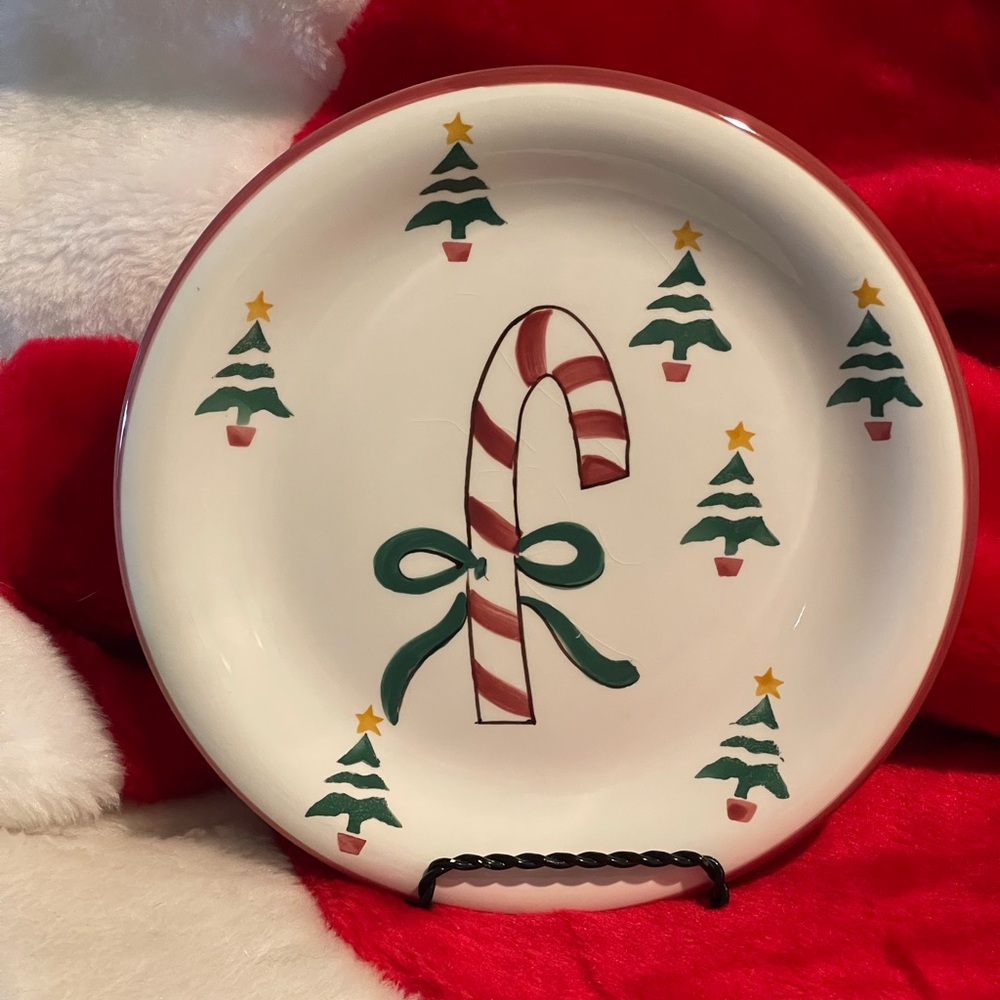 Vintage Holiday Plate with Candy Cane and Tree Design